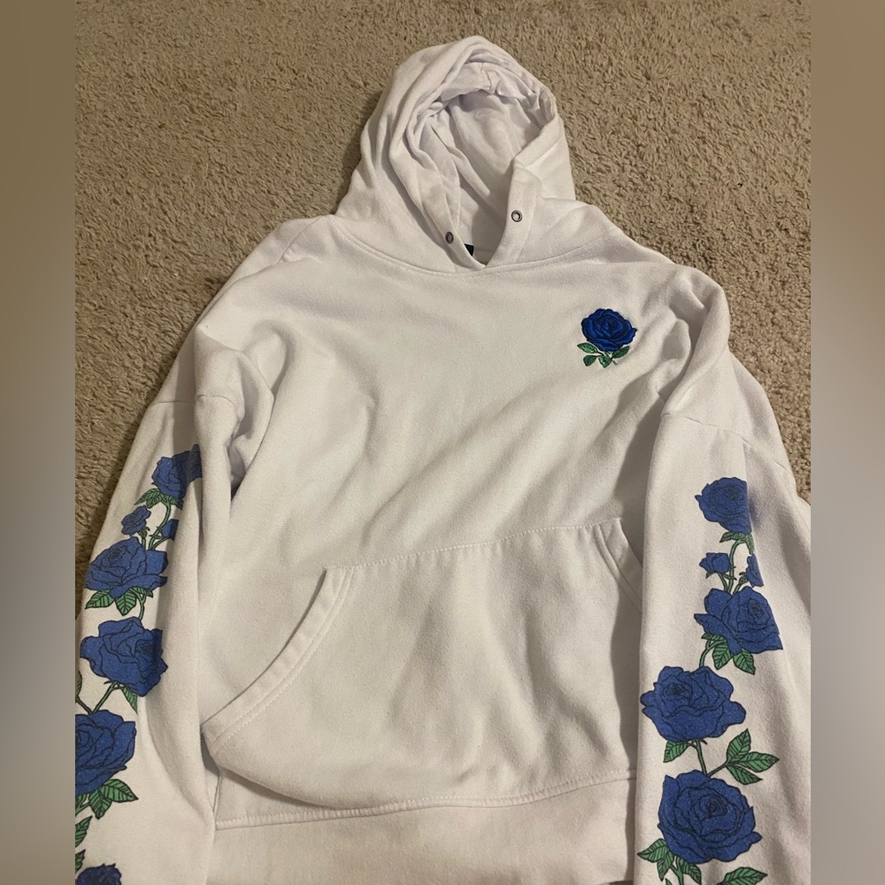 White hoodie with roses